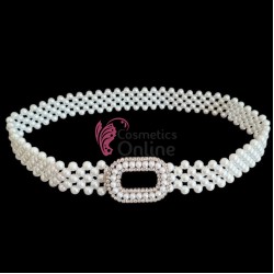 Centura din perle pe elastic Alba BLT026KK - HandMade